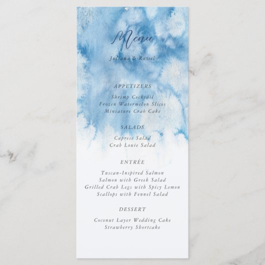 Watercolor Dusty Blue Winter Wedding Menu Menükarte (Vorderseite)