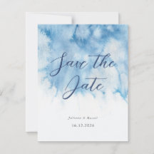 Watercolor Dusty Blue Winter Wedding Save The Date