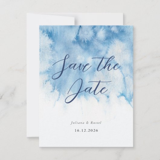 Watercolor Dusty Blue Winter Wedding Save The Date (Vorderseite)