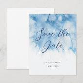 Watercolor Dusty Blue Winter Wedding Save The Date (Vorne/Hinten)