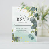 Watercolor Dusty Green Gold Wedding RSVP (Stehend Vorderseite)