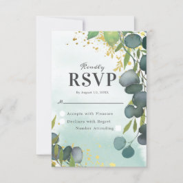 Watercolor Dusty Green Gold Wedding RSVP