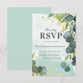 Watercolor Dusty Green Gold Wedding RSVP Karte (Vorne/Hinten)