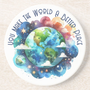 Watercolor Earth - Du machst die Welt... Getränkeuntersetzer