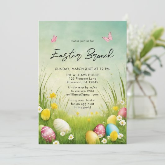 Watercolor Easter Brunch Egg Hunt Invitation Einladung (Stehend Vorderseite)