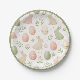Watercolor Easter Bunny & Eggs Pastel Party Pappteller