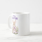 Watercolor Easter Bunny Purple Floral Happy Easter Kaffeetasse (Vorderseite Links)