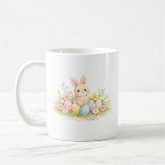 Watercolor Easter Bunny with Pastel Eggs and Sprin Kaffeetasse