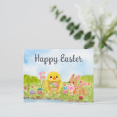  Watercolor Easter Egg Chick Easter Bunny  Postkarte (Stehend Vorderseite)