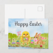  Watercolor Easter Egg Chick Easter Bunny  Postkarte (Vorne/Hinten)