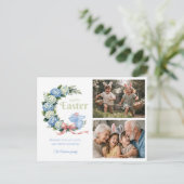 Watercolor Easter Hydrangea Cute Bunny 2 Photo Postkarte (Stehend Vorderseite)