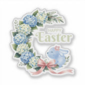 Watercolor Easter Hydrangea Wreath Cute Bunny Aufkleber (Vorderseite)