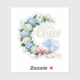 Watercolor Easter Hydrangea Wreath Cute Bunny Aufkleber