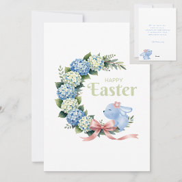 Watercolor Easter Hydrangea Wreath Cute Bunny Feiertagskarte