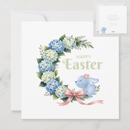 Watercolor Easter Hydrangea Wreath Cute Bunny Feiertagskarte