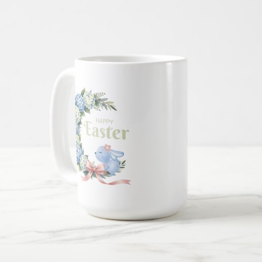 Watercolor Easter Hydrangea Wreath Cute Bunny Kaffeetasse (Vorderseite Links)