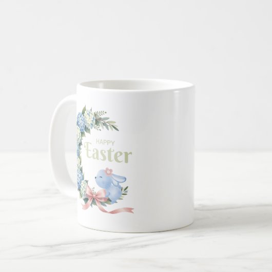 Watercolor Easter Hydrangea Wreath Cute Bunny Kaffeetasse (Vorderseite Links)
