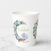 Watercolor Easter Hydrangea Wreath Cute Bunny Pappbecher (Vorderseite)