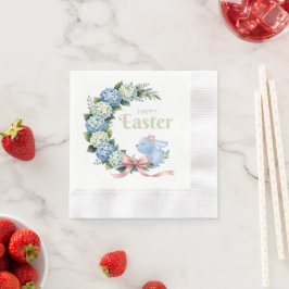 Watercolor Easter Hydrangea Wreath Cute Bunny Serviette