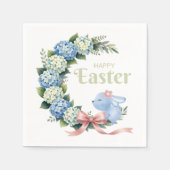 Watercolor Easter Hydrangea Wreath Cute Bunny Serviette (Vorderseite)