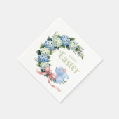 Watercolor Easter Hydrangea Wreath Cute Bunny Serviette (Ecke)