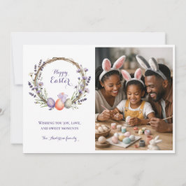 Watercolor Easter Lavender Cute Bunny Photo  Feiertagskarte