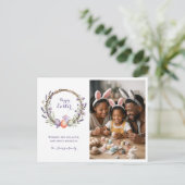 Watercolor Easter Lavender Cute Bunny Photo  Postkarte (Stehend Vorderseite)