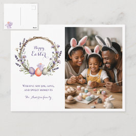 Watercolor Easter Lavender Cute Bunny Photo  Postkarte