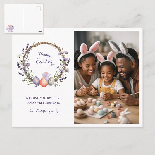 Watercolor Easter Lavender Cute Bunny Photo  Postkarte