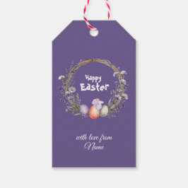 Watercolor Easter Lavender Wreath Eggs Cute Bunny Geschenkanhänger