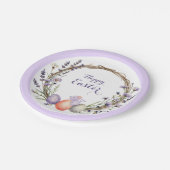 Watercolor Easter Lavender Wreath Eggs Cute Bunny Pappteller (Schrägansicht)