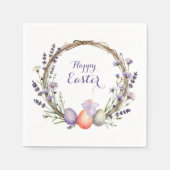 Watercolor Easter Lavender Wreath Eggs Cute Bunny Serviette (Vorderseite)