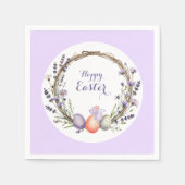 Watercolor Easter Lavender Wreath Eggs Cute Bunny Serviette (Vorderseite)