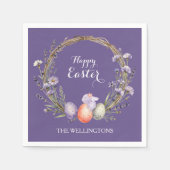 Watercolor Easter Lavender Wreath Eggs Cute Bunny Serviette (Vorderseite)