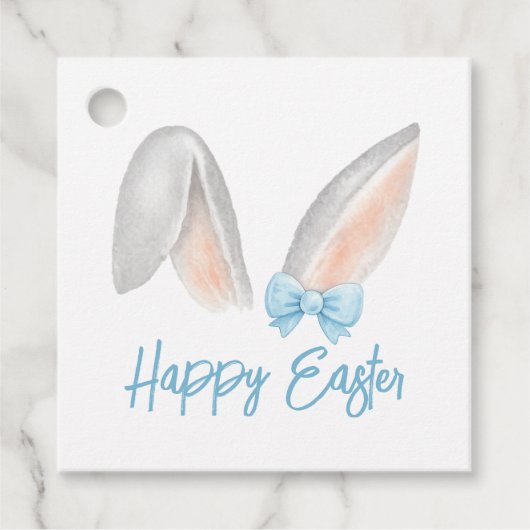 Watercolor Easter Rabbit Ears with Blue Bow Spring Geschenkanhänger (Vorderseite)
