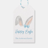 Watercolor Easter Rabbit Ears with Blue Bow Spring Geschenkanhänger (Vorderseite)