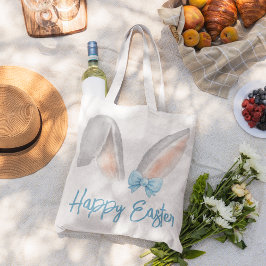 Watercolor Easter Rabbit Ears with Blue Bow Spring Jumbo Stoffbeutel