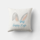 Watercolor Easter Rabbit Ears with Blue Bow Spring Kissen (Rückseite)