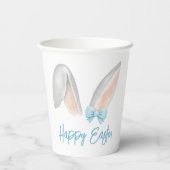 Watercolor Easter Rabbit Ears with Blue Bow Spring Pappbecher (Rückseite)