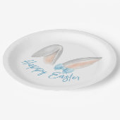 Watercolor Easter Rabbit Ears with Blue Bow Spring Pappteller (Schrägansicht)
