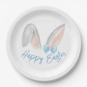 Watercolor Easter Rabbit Ears with Blue Bow Spring Pappteller (Vorderseite)