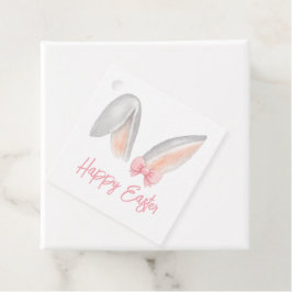 Watercolor Easter Rabbit Ears with Pink Bow Spring Geschenkanhänger