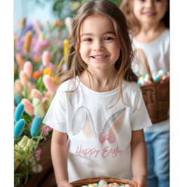 Watercolor Easter Rabbit Ears with Pink Bow Spring Kleinkind T-shirt