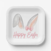 Watercolor Easter Rabbit Ears with Pink Bow Spring Pappteller (Vorderseite)
