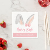 Watercolor Easter Rabbit Ears with Pink Bow Spring Serviette (Beispiel)