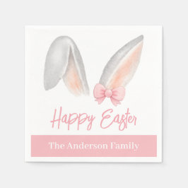 Watercolor Easter Rabbit Ears with Pink Bow Spring Serviette