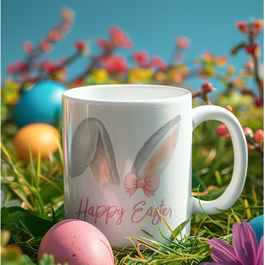 Watercolor Easter Rabbit Ears with Pink Bow Spring Tasse