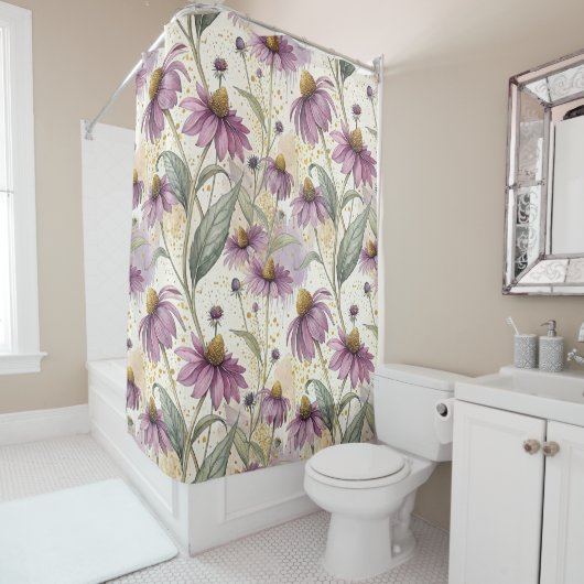 Watercolor Echinacea Purple & Gold Duschvorhang (Beispiel)