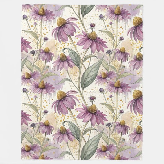 Watercolor Echinacea Purple & Gold Fleecedecke (Vorderseite)
