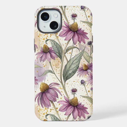 Watercolor Echinacea Purple & Gold iPhone Hülle (Rückseite)